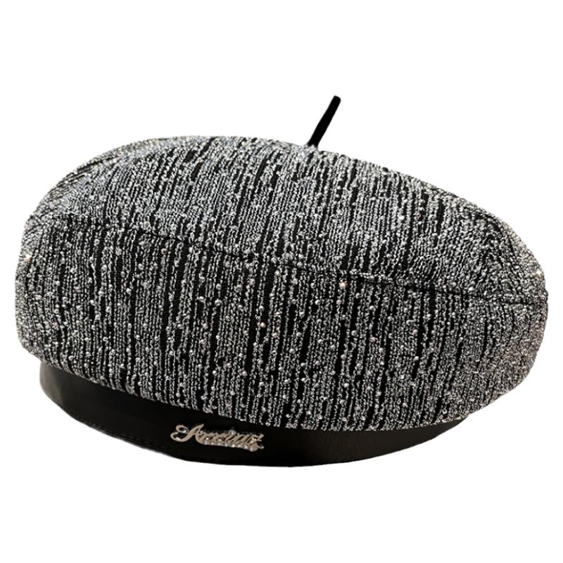 韩版时尚百搭手工烫钻贝雷帽子女2025新款秋季显脸小画家蓓蕾帽潮