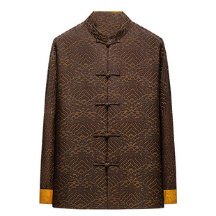 高端中年男士重磅香云纱唐装春秋季上衣中式男装爸爸爷爷国风外套