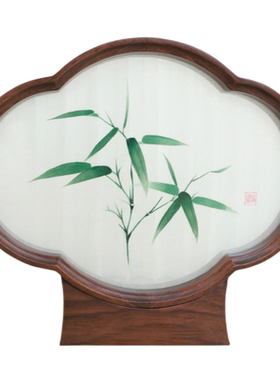 非遗双面绣竹子桌面摆件中式台屏