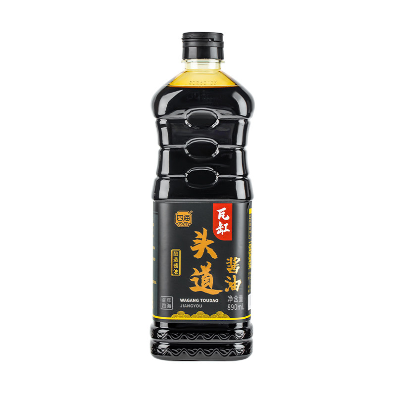 四海头道酱油瓦缸炒菜调料纯粮酿造古法自然酿造家用瓶装890ml