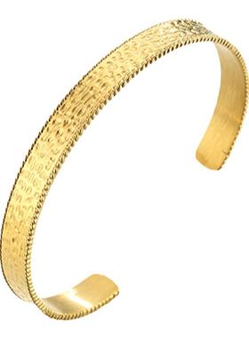 小众镀金法国锤纹钛钢欧美风手镯