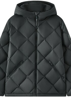 Marc O'Polo/MOP冬季新款气质高级感菱形格保暖连帽羽绒服外套男