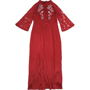 江南范中国风红色改良真丝旗袍婚宴敬酒礼服桑蚕丝年轻款蚀骨旗袍