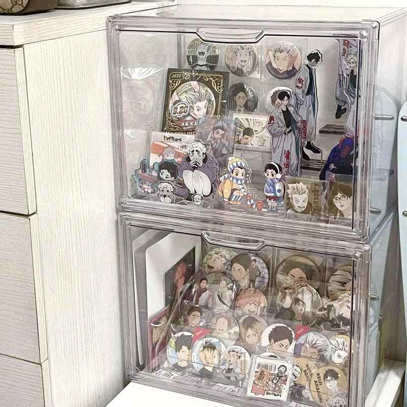 亚克力痛柜吧唧收纳盒谷子透明桌面展示架胸针徽章立牌周边防尘柜