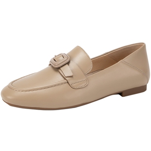 千百度两穿乐福鞋女秋季新款羊皮通勤方头小皮鞋一脚蹬正装