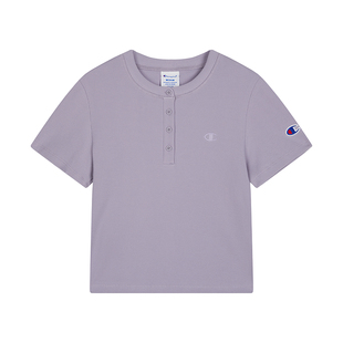 Champion冠军T恤女2026春季新款纯色纽扣修身休闲圆领短袖上衣潮