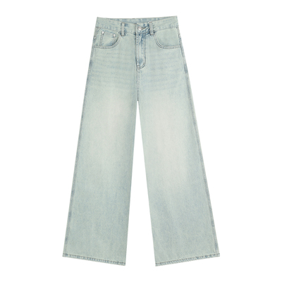 pusumede 经典再现 美式做旧水洗牛仔裤女低腰宽松直筒阔腿裤长裤