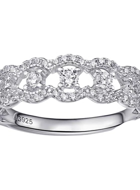 莫桑石纯银镂空蕾丝排戒女简约小众手饰叠戴戒指时尚高级批发