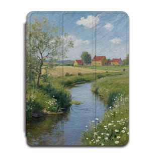 适用苹果ipadpro莫奈油画air7风景2025新款mini6小清新第10代11寸2023版12.9三折式潮3带笔槽5平板4保护套壳