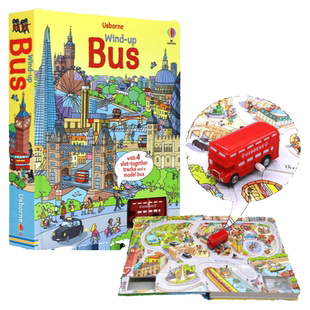 Usborne轨道书发条小巴士轨道书 wind up bus train  busy car 儿童跑跑乐地板玩具书 附玩具 大开纸板书 开发思维益智图书