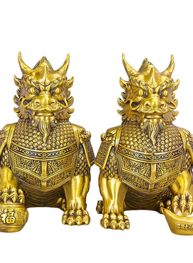黄铜麒麟貔貅摆件进宝纳福工艺品