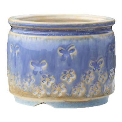 粗陶清新窑变流釉花盆直筒控型