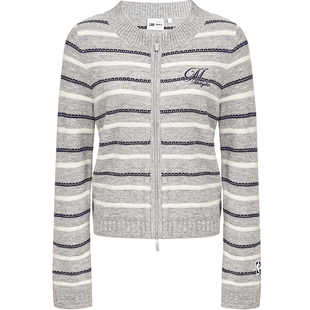 【NBA联名】ONLY春季双向拉链正肩直身撞色条纹针织衫上衣女