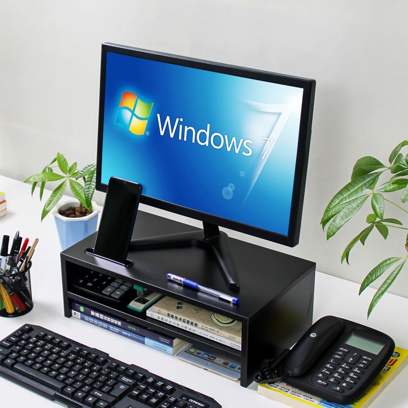 桌面电脑增高架显示器底座木质简约办公室收纳支架卡槽多层置物架
