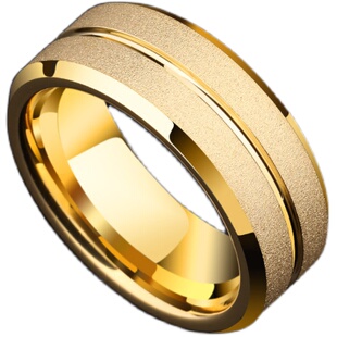 飒雅戒指男士宽版镀黄金潮男个性磨砂钨金高级感指环食指时尚尾戒