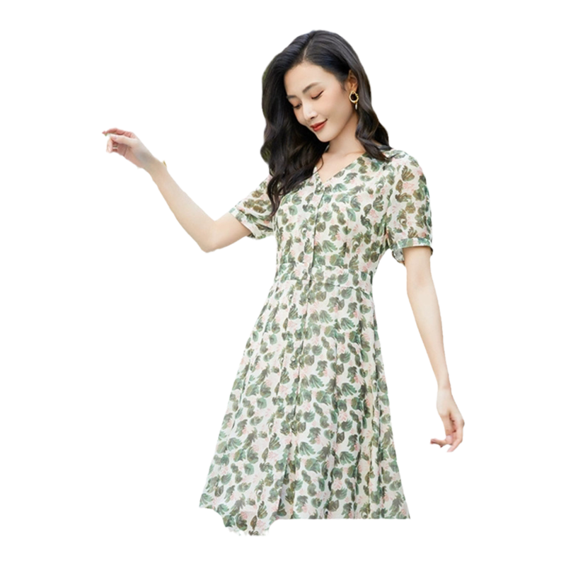 乔万尼夏季新款碎花真丝连衣裙好看流行女重磅高档桑蚕丝EF2E356