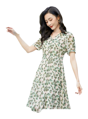 乔万尼夏季新款碎花真丝连衣裙好看流行女重磅桑蚕丝EF2E356