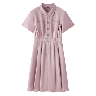 森马连衣裙女收腰翻领牛仔裙2025夏季新款工装裙子女士凉感中长裙