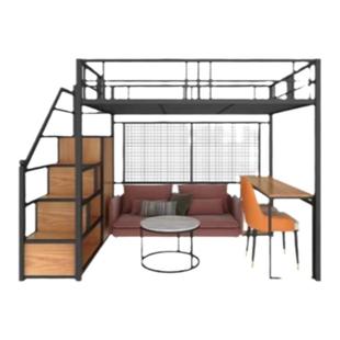 铁艺上床下办公高架床小户型高低床单上层阁楼省空间多功能架空床
