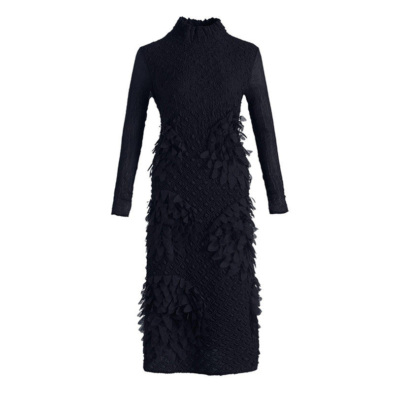 贵夫人高端气质显瘦打底裙中年妈妈宴会礼服重工褶皱刺绣连衣裙秋