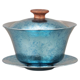 纯钛凌光三才盖碗钛金属功夫茶具双层防烫大容量泡茶碗品茗杯茶杯