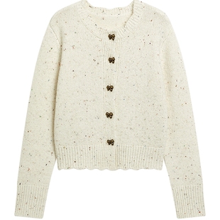 KBNE米色长袖针织衫开衫外套2025新款修身气质毛衣宽松上衣秋冬女