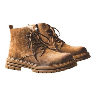 大黄靴男款侧拉链秋季高帮马丁鞋英伦风复古短靴百搭真皮工装靴男