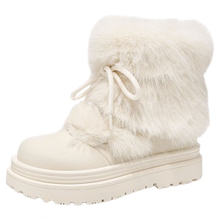 达芙妮厚底加绒雪地靴女2025新款冬季毛毛鞋短靴裤管大头东北棉鞋