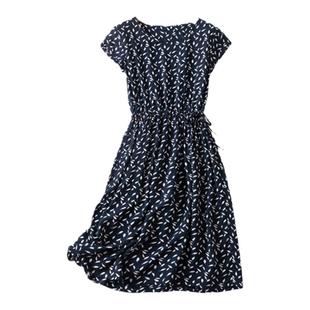 棉绸连衣裙夏2025新款短袖人造绵绸裙中长款碎花大摆裙纯色沙滩裙