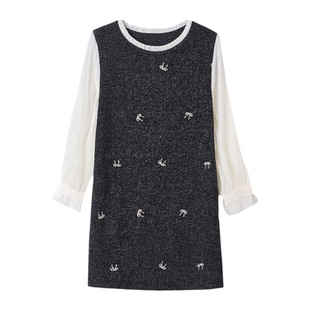 绮娑女装秋冬装新款刺绣小香风收腰A字裙遮肉显瘦胖MM大码连衣裙