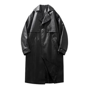 2024秋冬款皮衣男韩版潮流痞帅中长款外套宽松帅气翻领皮大衣风衣