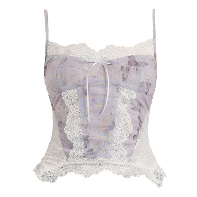 KEEPBLUE迷雾紫蝶网纱蕾丝背心