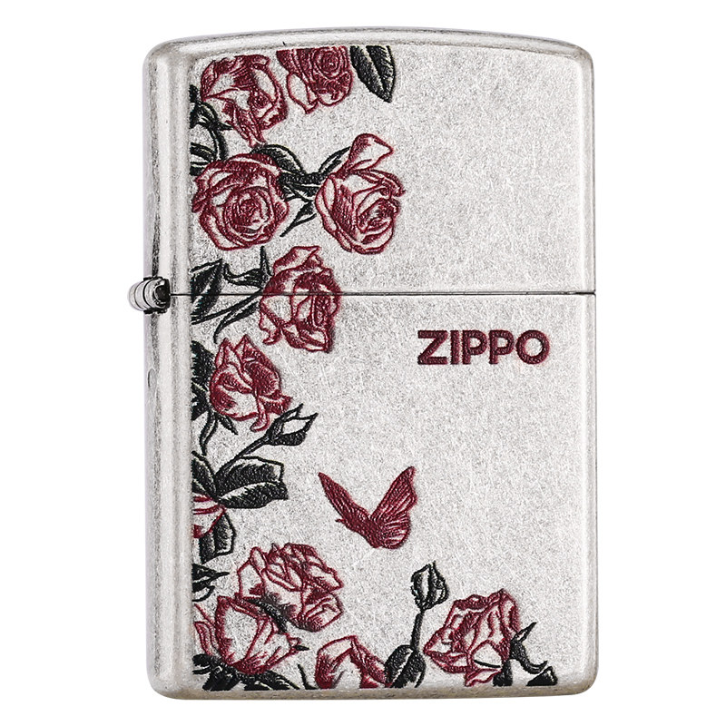 zippo正品打火机 热恋玫瑰仿古银官方旗舰店防风煤油送男朋友礼物