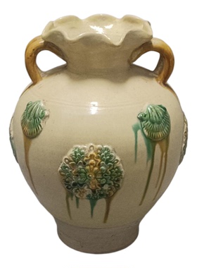 仿古陶瓷器双系莲花口瓶摆件