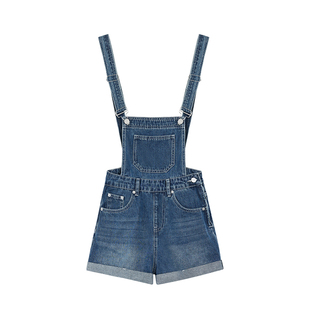 MULVAN 蒙马特画刊 复古蓝背带牛仔裤女夏季设计感短款休闲连体裤