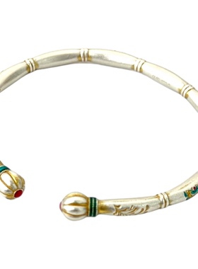 燕归花亭宣新中式竹节足银手镯