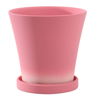 渐变芭比粉色陶瓷素烧白陶土花盆吸水透气有孔带托盘多肉绿植盆栽