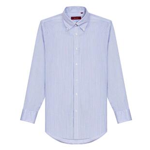 【100%长绒棉】AC意式明扣尖领条纹衬衫男士长袖商务休闲正装衬衣