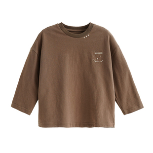 砚台家儿童纯棉A类长袖T恤春秋款童装男童笑脸刺绣上衣男孩打底衫