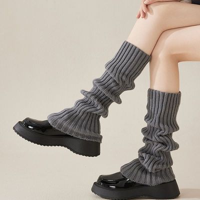 袜套堆堆袜女秋冬配雪地靴加厚灰色腿套胖mm粗腿长筒袜针织小腿袜