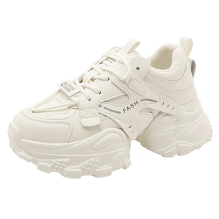超好看显脚小老爹鞋女2025新款秋冬加绒厚底增高休闲运动跑步白鞋