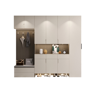 入户鞋柜坐凳一体靠墙门口家用到顶玄关柜客厅衣帽架现代简约定制