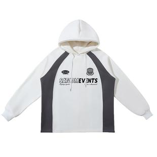 Satjdm美式复古高街卫衣运动足球服套头保暖加绒宽松连帽重磅卫衣