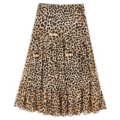 复古拼接印花豹纹半身裙