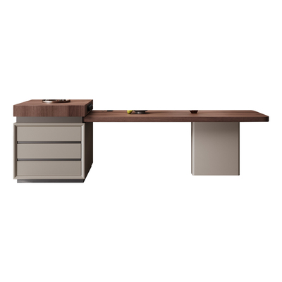 极简岩板岛台餐桌一体家用可伸缩厨房中岛台高级感中古风厨房岛台