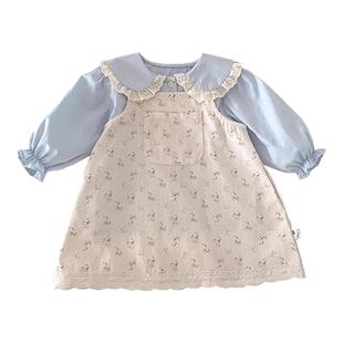 女宝宝春款2026新款春夏女童公主上衣背带连衣裙套装洋气外出薄款