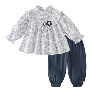 女童森系套装小童春季纯棉长袖衣服儿童春装碎花宝宝春夏两件套