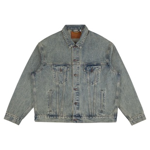 IDLT大廓形牛仔外套12.8OZ做旧黄泥洗水复古宽松夹克男女工装ins