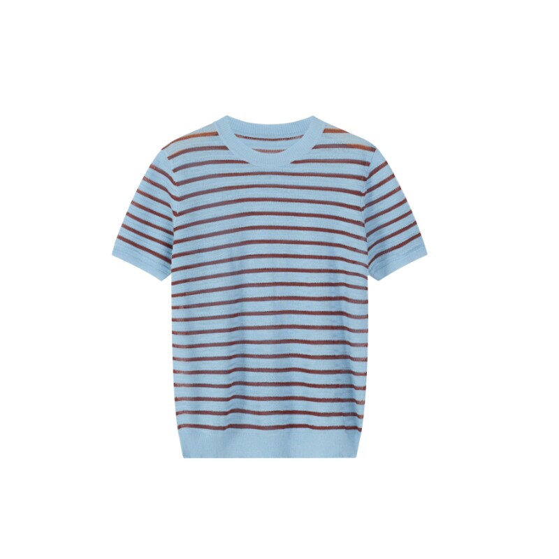 Warm Range 肌理感法式针织上衣亚麻条纹T恤