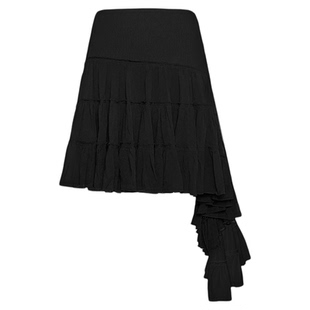 ECHOADE浪漫灵动 轻盈透气层叠荷叶不规则拖尾设计显瘦高腰半身裙